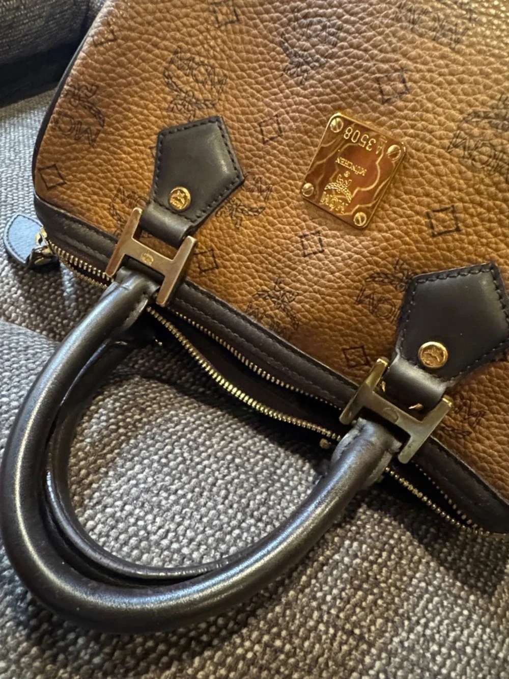MCM Cognac Visetos Brown Boston with Black Handles and Gold Hardware - Picture 12 of 12